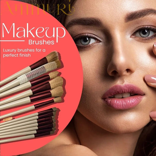 Ammuri Skincare 13 - Piece Professional Vegan Makeup Brush Set with Pine & Burgundy Finish and Travel Pouch - Herbalshire Handmade Herbal Products