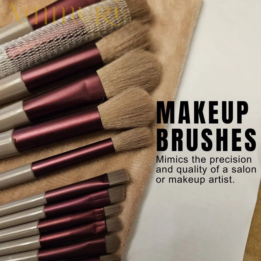 Ammuri Skincare 13 - Piece Professional Vegan Makeup Brush Set with Pine & Burgundy Finish and Travel Pouch - Herbalshire Handmade Herbal Products