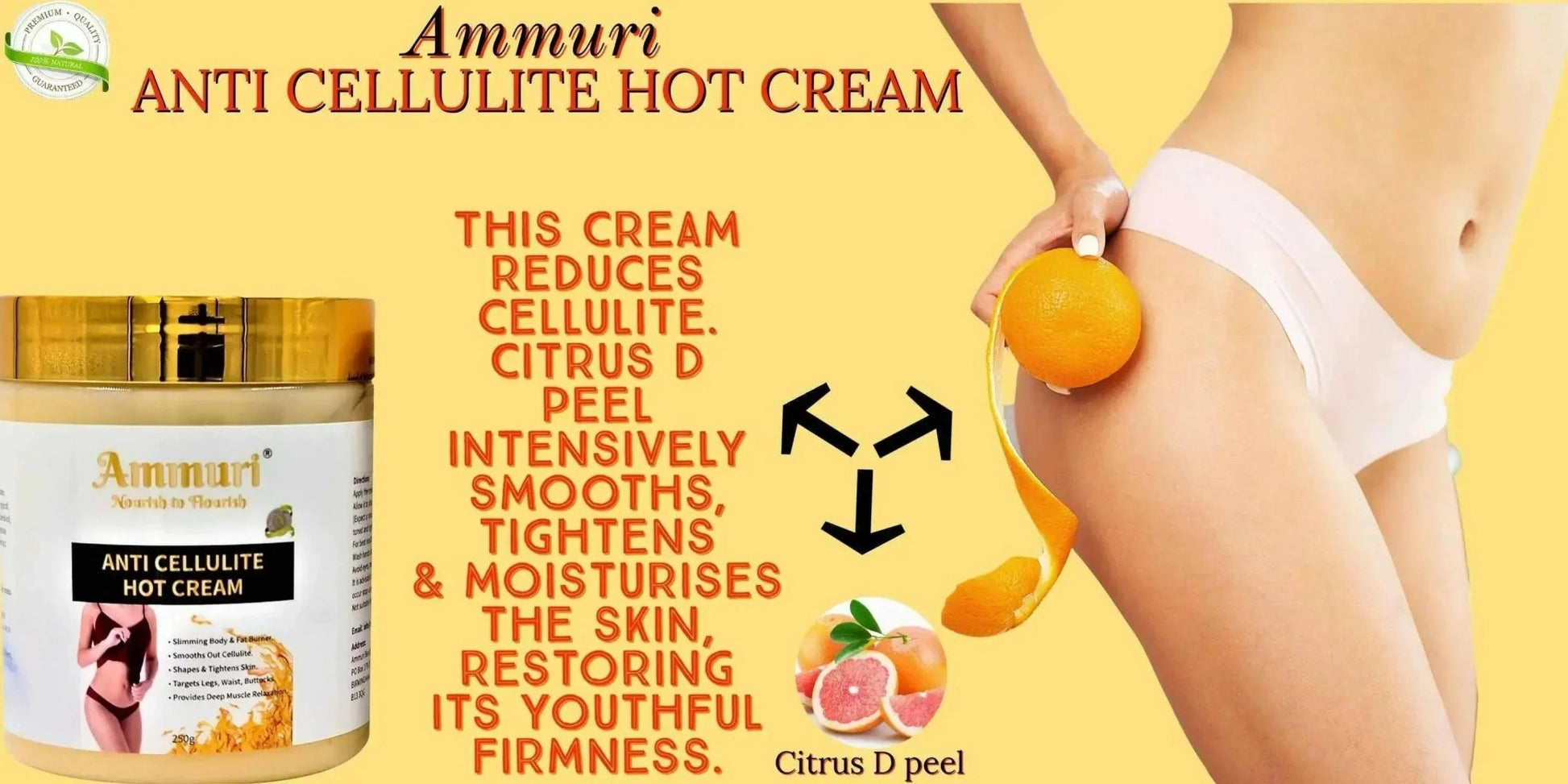 Ammuri Toning & Firming Body Cream – Targets Appearance of Cellulite & Stretch Marks (250g) - Herbalshire Handmade Herbal Products