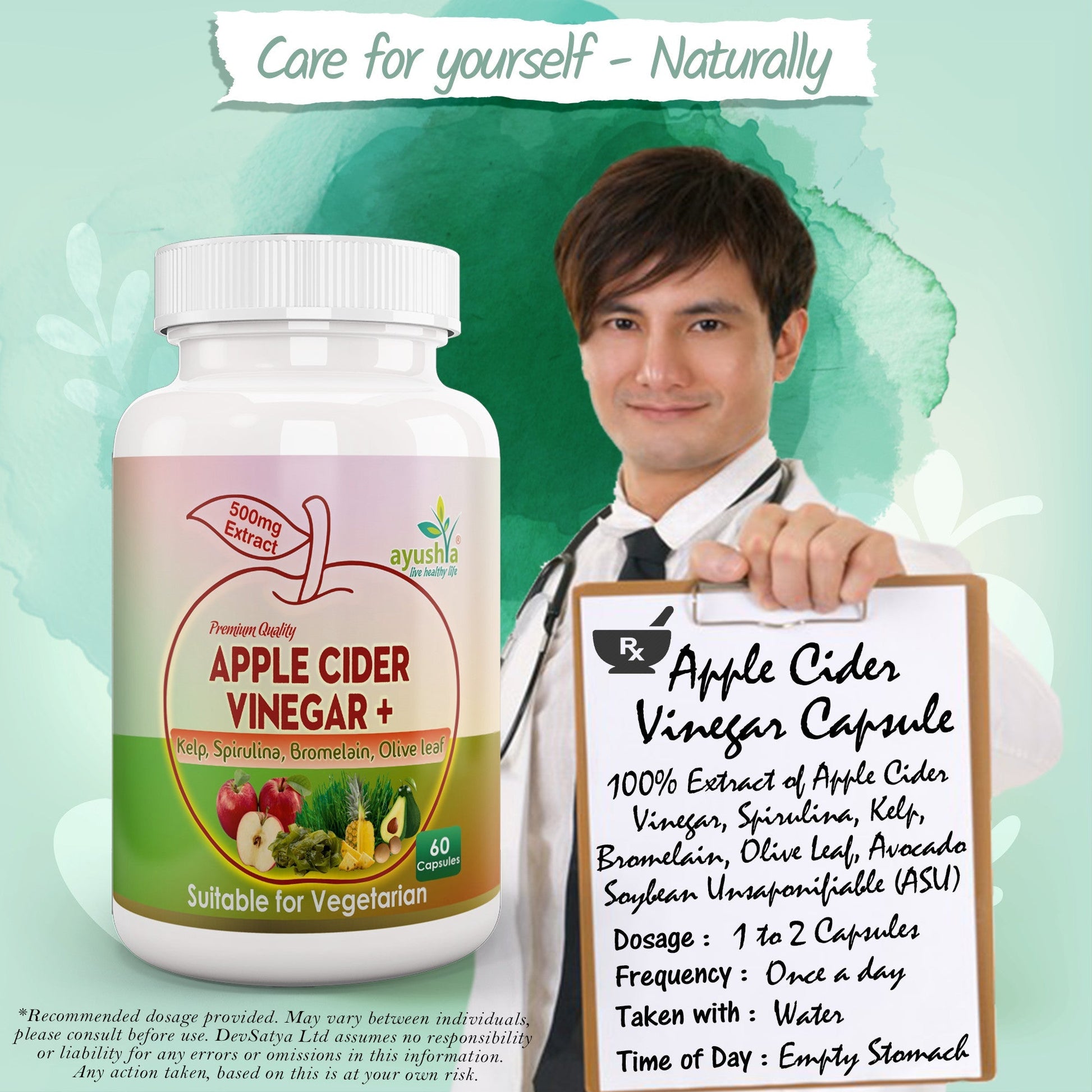 Apple Cider Vinegar Capsule with Kelp, Spirulina, Bromelain, Olive Leaf - Herbalshire Handmade Herbal Products