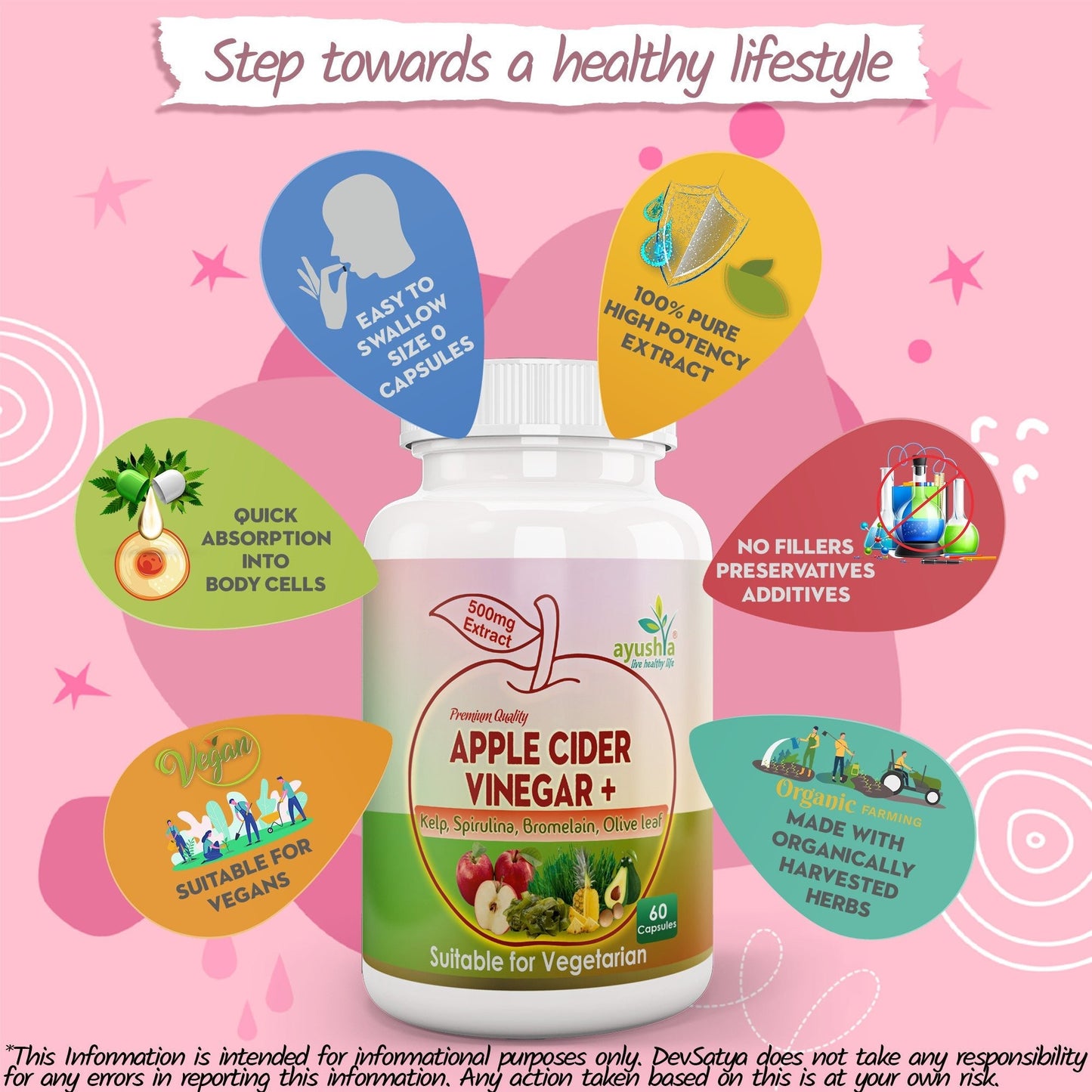 Apple Cider Vinegar Capsule with Kelp, Spirulina, Bromelain, Olive Leaf - Herbalshire Handmade Herbal Products