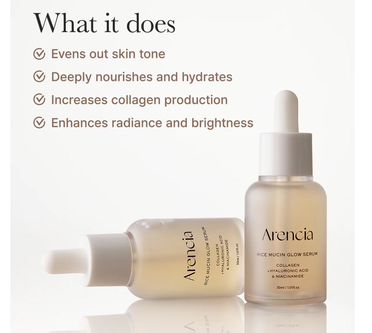 Arencia Serum 30ml - Niacinamide 8% Collagen & Peptide Formula - Herbalshire Handmade Herbal Products