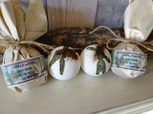 Aromatherapy Bath Bomb Vanilla Woods - Herbalshire Handmade Herbal Products
