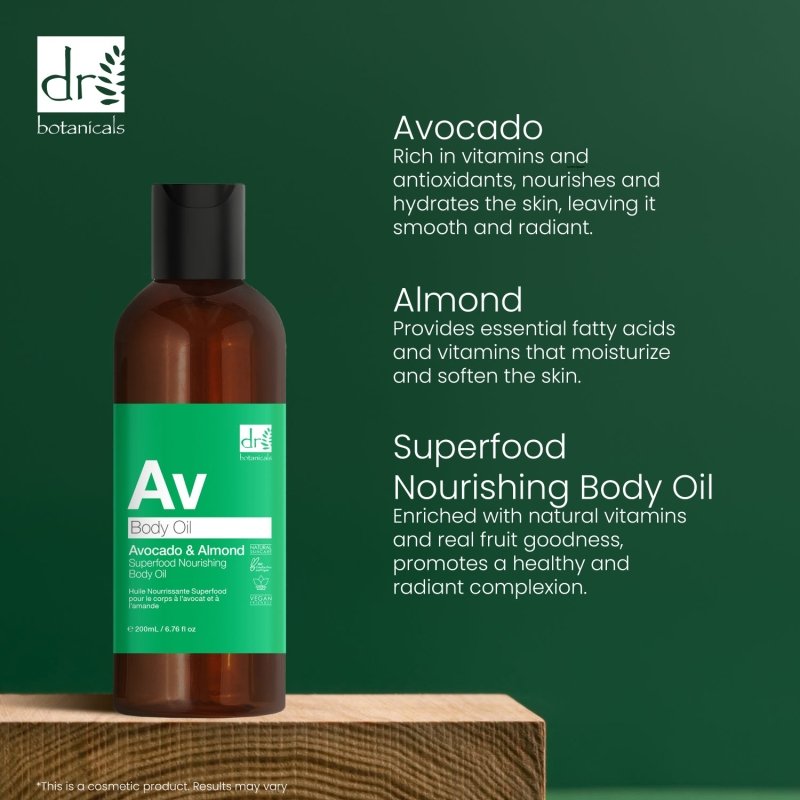 Avocado & Almond Superfood Nourishing Body Oil 200ml - Herbalshire Handmade Herbal Products