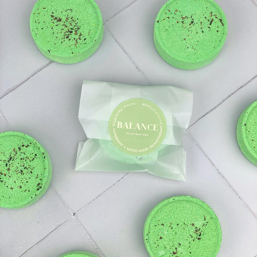 Balance Aromatherapy Shower Steamer Sample - Orange, Eucalyptus, Peppermint, Herbs - Herbalshire Handmade Herbal Products