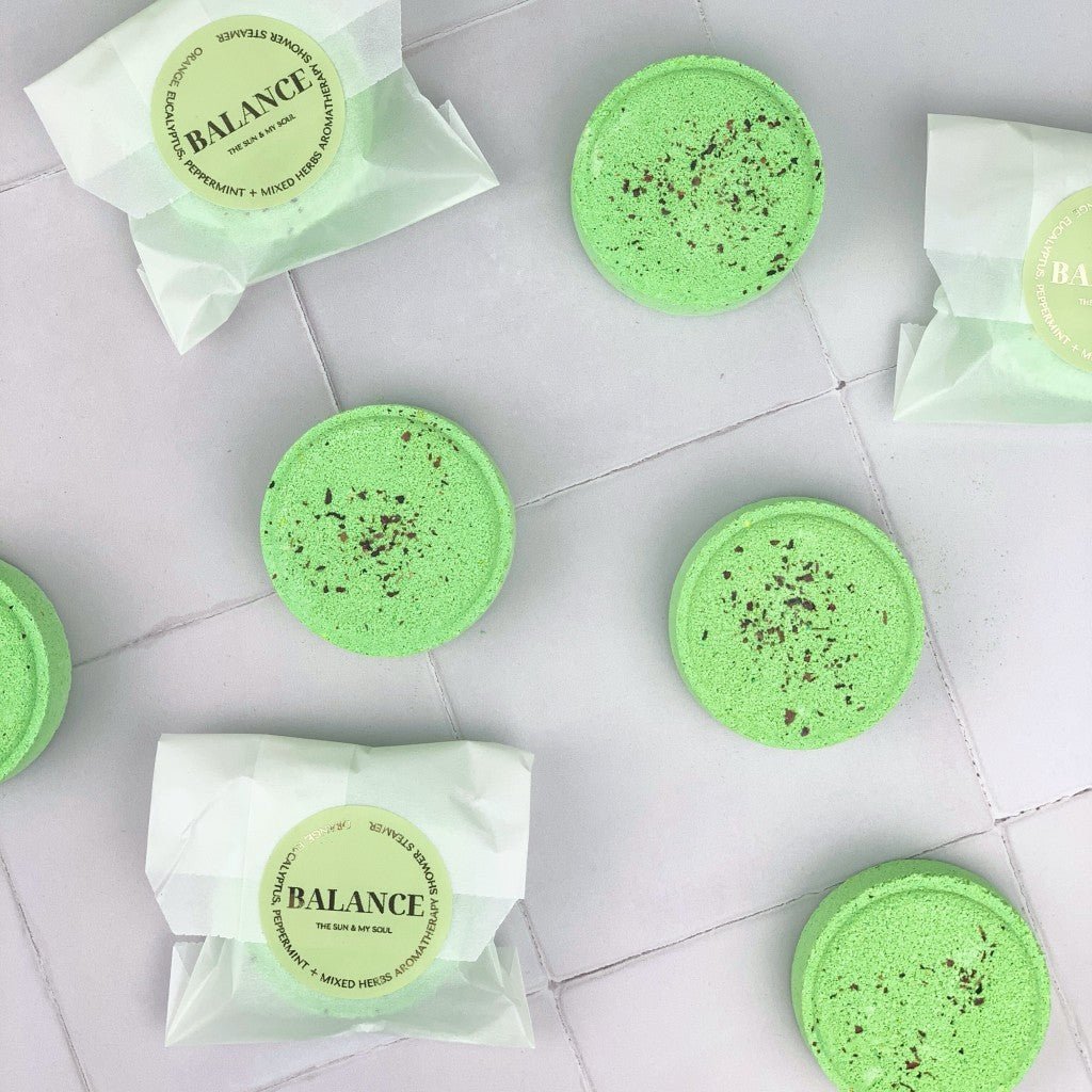 Balance Aromatherapy Shower Steamer Sample - Orange, Eucalyptus, Peppermint, Herbs - Herbalshire Handmade Herbal Products