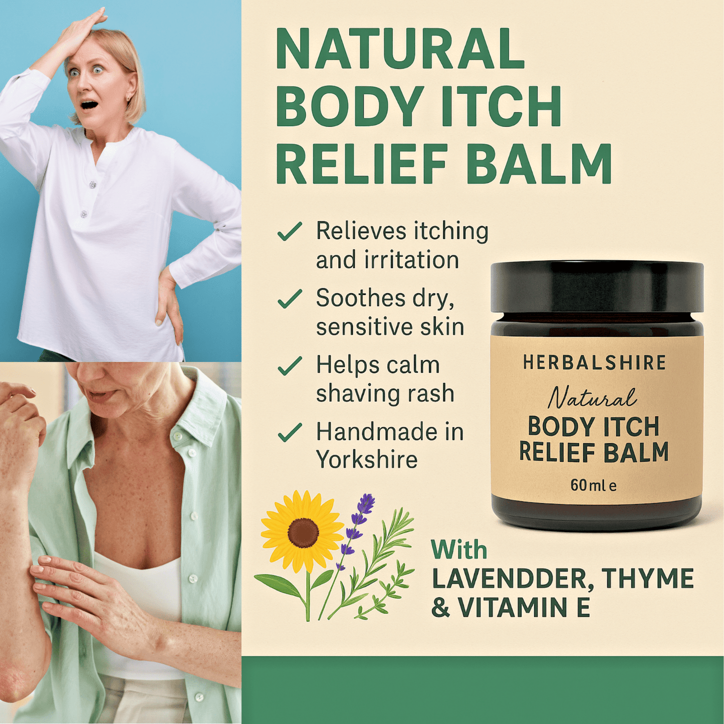Body Cream for Itchy Skin – Natural Skin Itch Relief Balm Handmade UK - Herbalshire Handmade Herbal Products