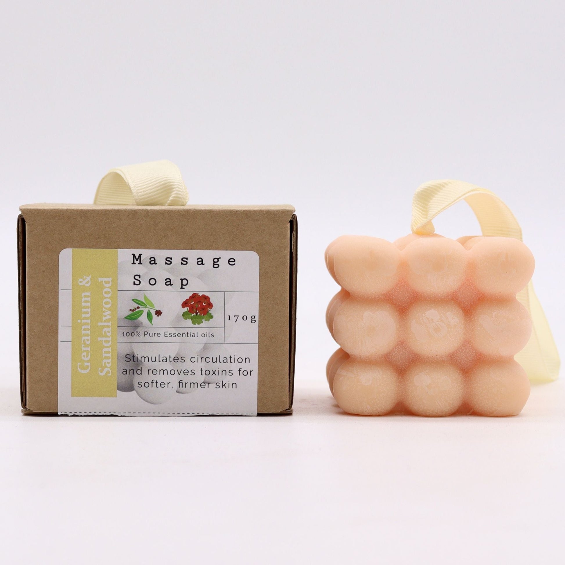 Boxed Single Massage Soaps - Geranium & Sandalwood - Herbalshire Handmade Herbal Products