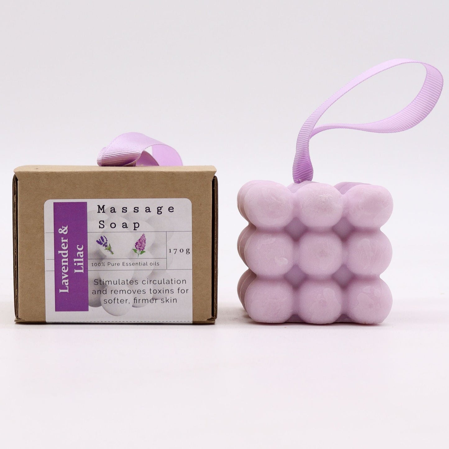 Boxed Single Massage Soaps - Lavender & Lilac - Herbalshire Handmade Herbal Products
