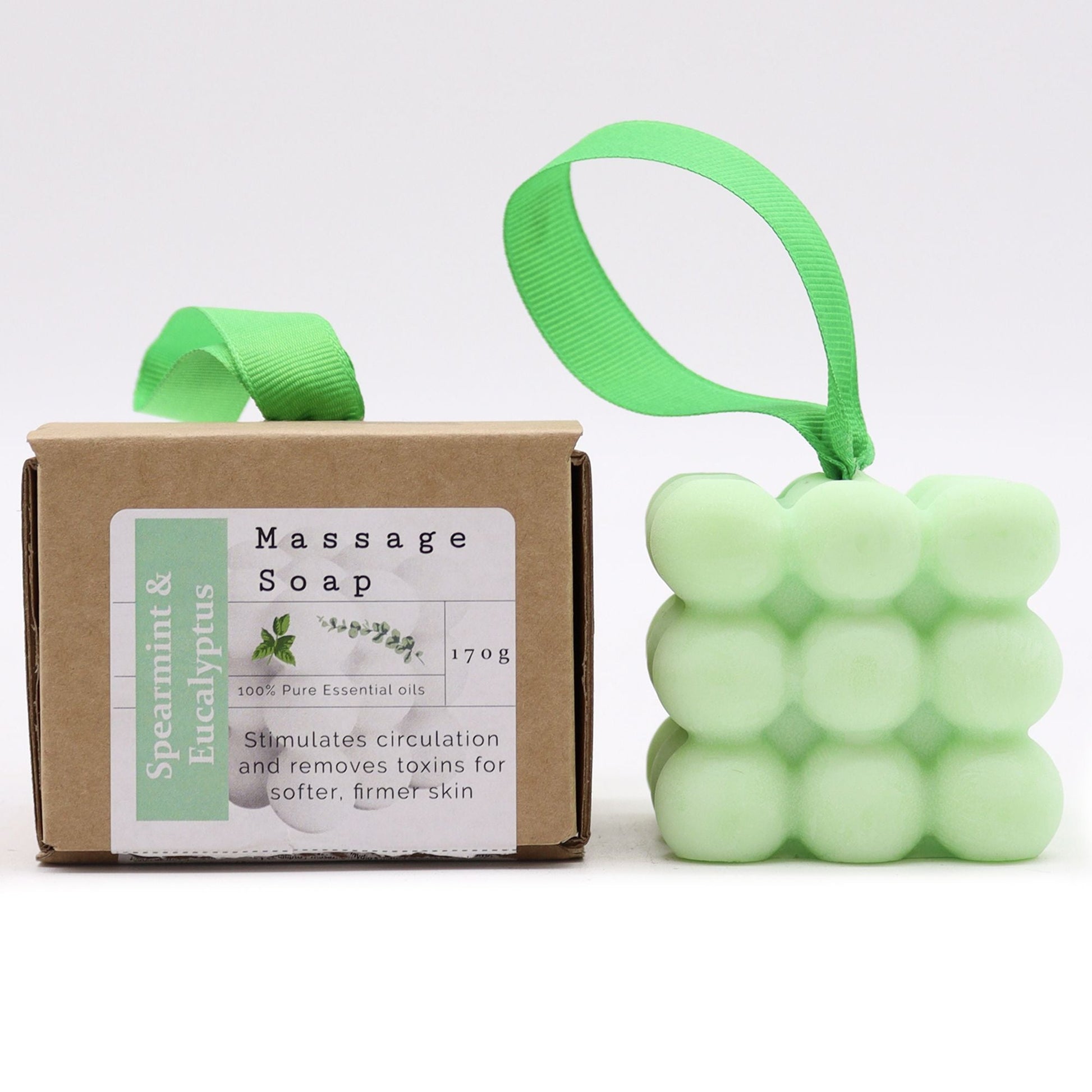 Boxed Single Massage Soaps - Spearmint & Eucalyptus - Herbalshire Handmade Herbal Products