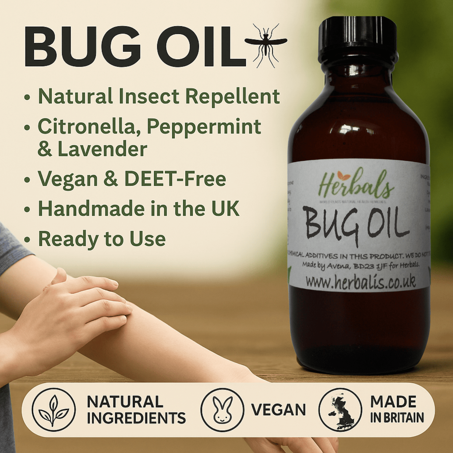 Bug Oil Natural Insect Repellent Citronella Peppermint Lavender Vegan & Handmade - Herbalshire Handmade Herbal Products