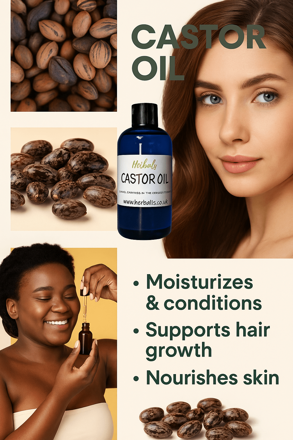 Castor Oil Cold Pressed – Skin & Hair Growth Care Natural Carrier Oil UK Made - Herbalshire Handmade Herbal Products