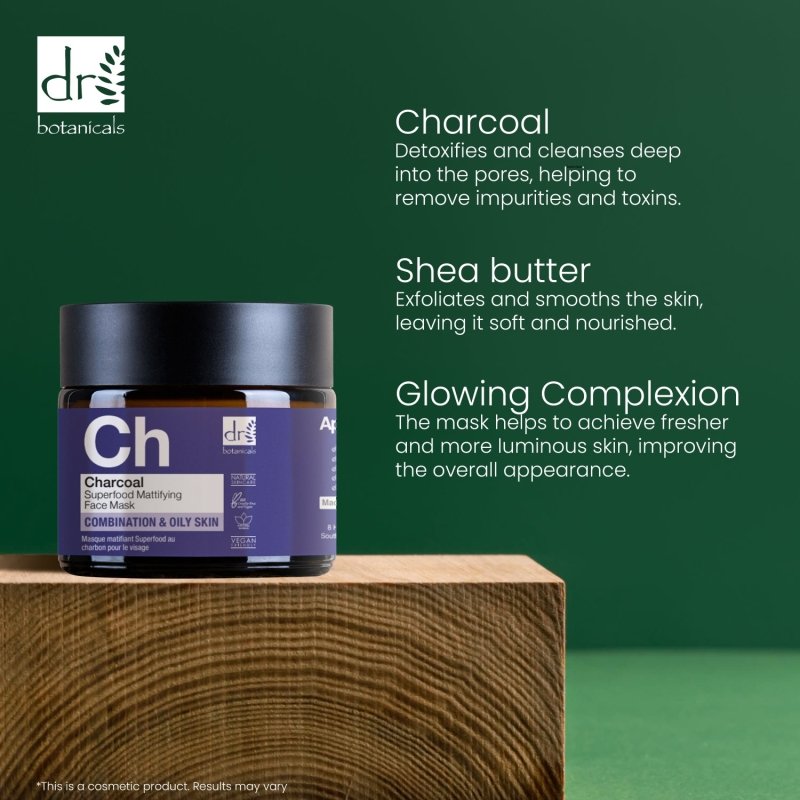 Charcoal Superfood Mattifying Face Mask 60ml - Herbalshire Handmade Herbal Products
