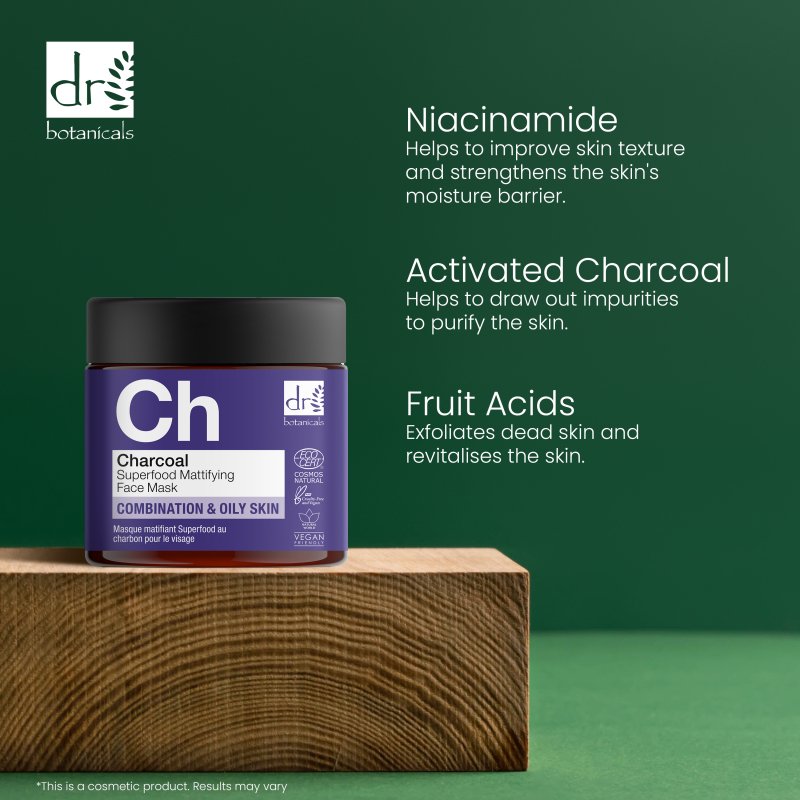 Charcoal Superfood Mattifying Face Mask 60ml - Herbalshire Handmade Herbal Products