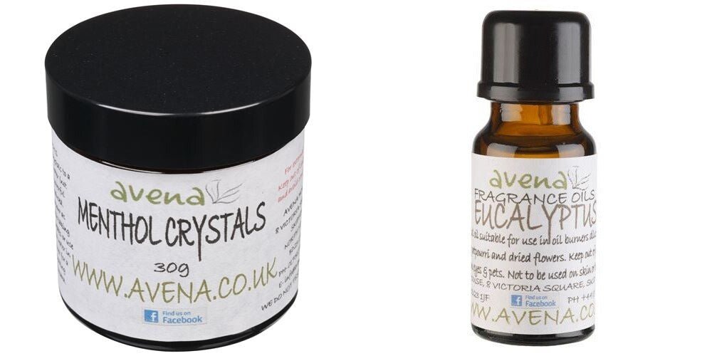 Cold Flu Kit Menthol Crystals 30ml & Eucalyptus Fragrance Oil 10ml Sinus Clear - Herbalshire Handmade Herbal Products