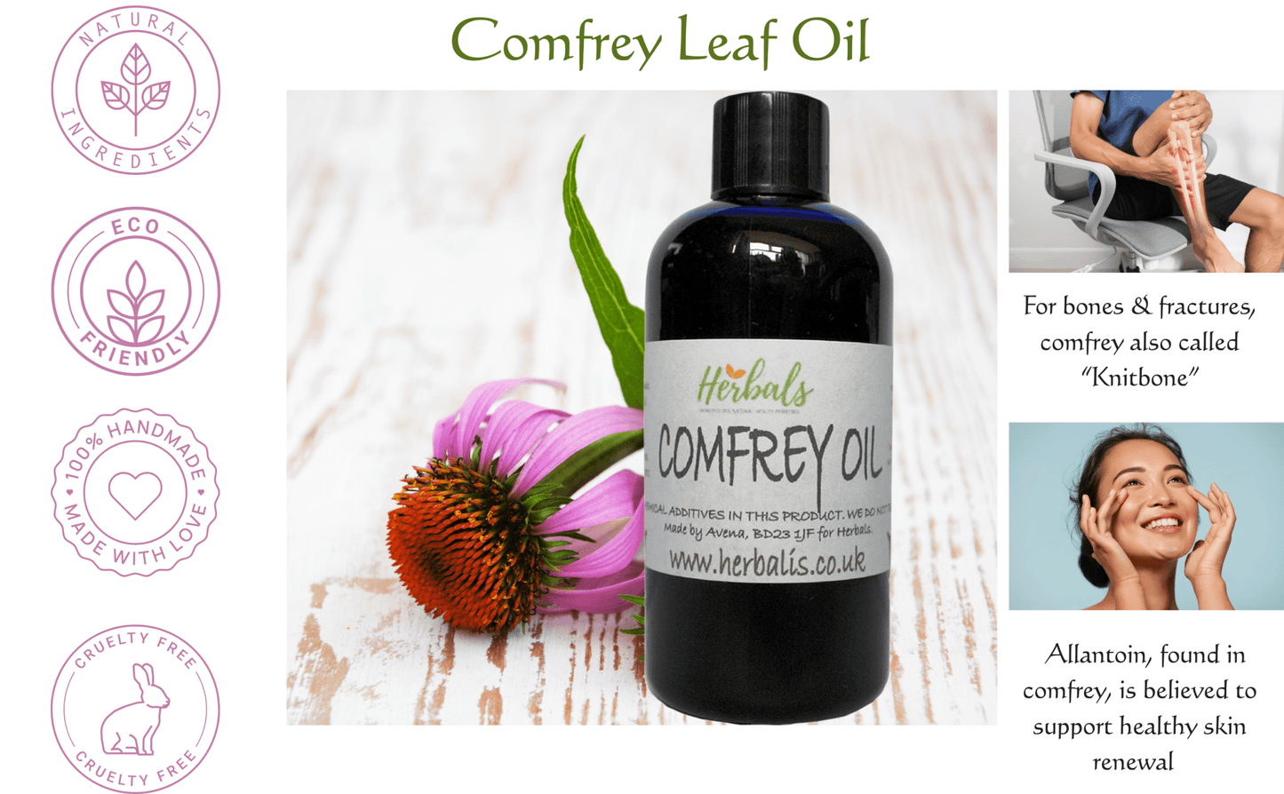 Comfrey Leaf Infused Oil – Handmade Herbal Remedy for Skin, Muscles & Joints | 100ml / 250ml / 500ml - Herbalshire Handmade Herbal Products