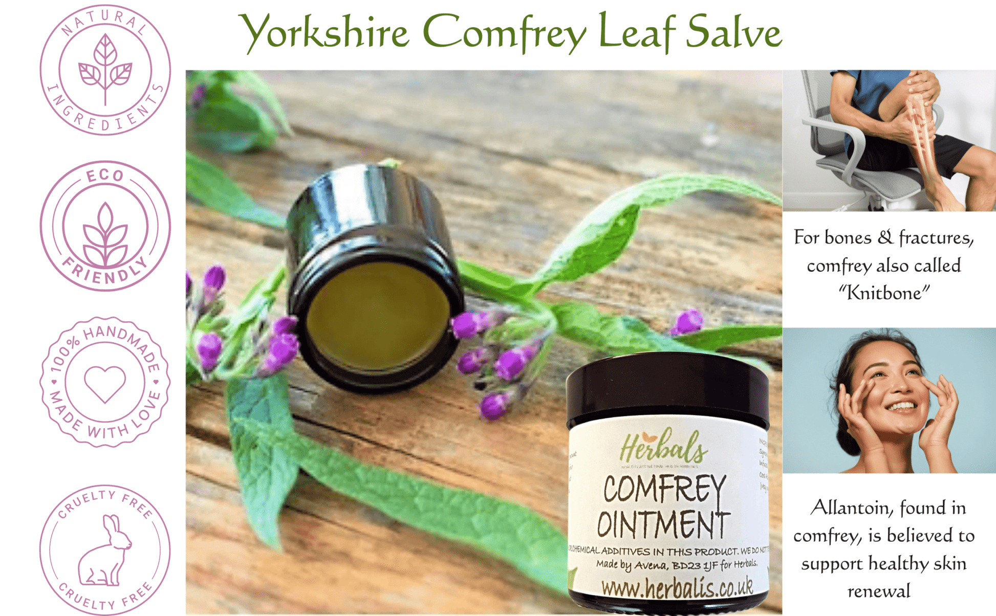 Comfrey Ointment UK – Natural Herbal Balm for Joints, Muscles & Bruises – Handmade in Yorkshire - Herbalshire Handmade Herbal Products
