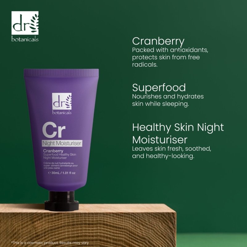 Cranberry Superfood Healthy Skin Night Moisturiser 30ml - Herbalshire Handmade Herbal Products