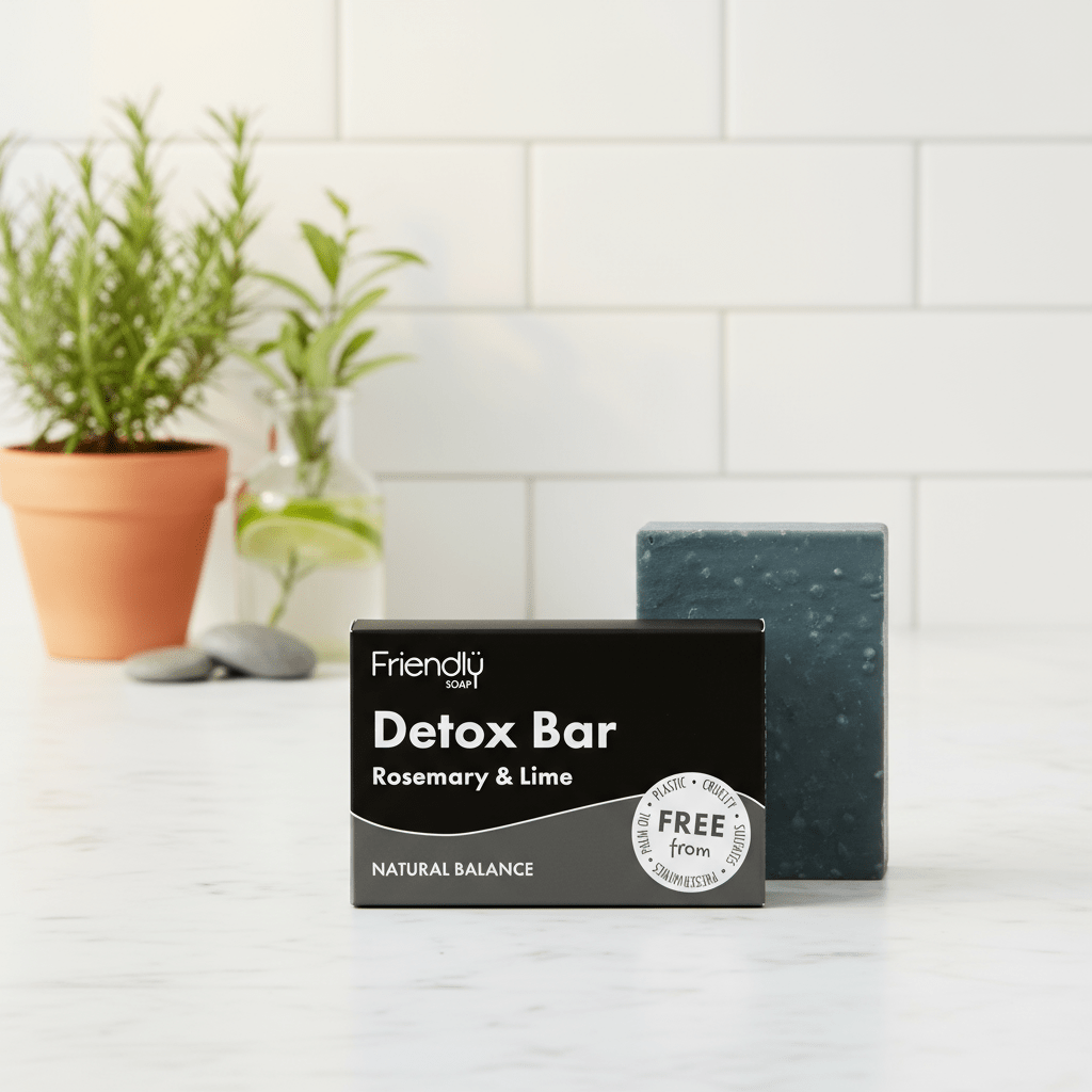 Detox Bar – Activated Charcoal, Rosemary & Lime | Handmade Natural Soap for Deep Cleansing & Fresh Skin | Vegan & Plastic - Free – 95g - Herbalshire Handmade Herbal Products