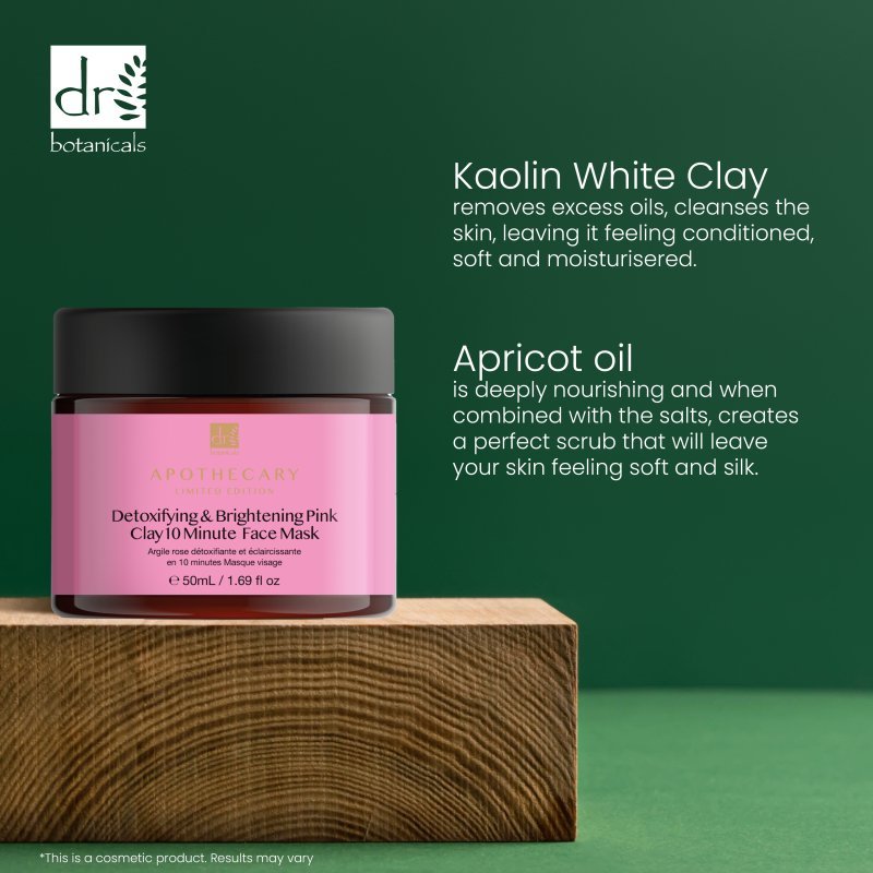 Detoxifying & Brightening Pink Clay 10 Minute Face Mask 50ml - Herbalshire Handmade Herbal Products