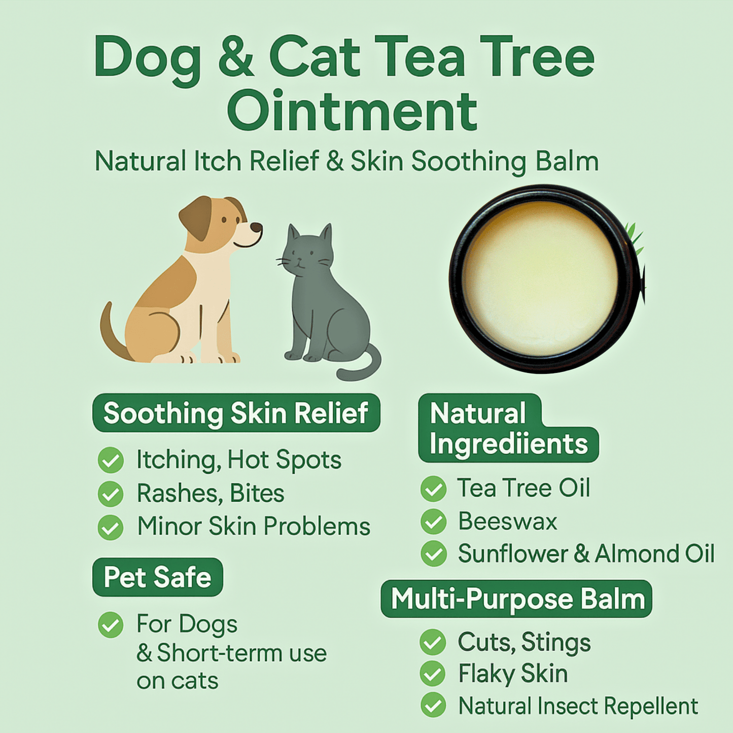 Dog & Cat Tea Tree Cream for Cracks Sores Antiseptic Relief Handmade Yorkshire - Herbalshire Handmade Herbal Products