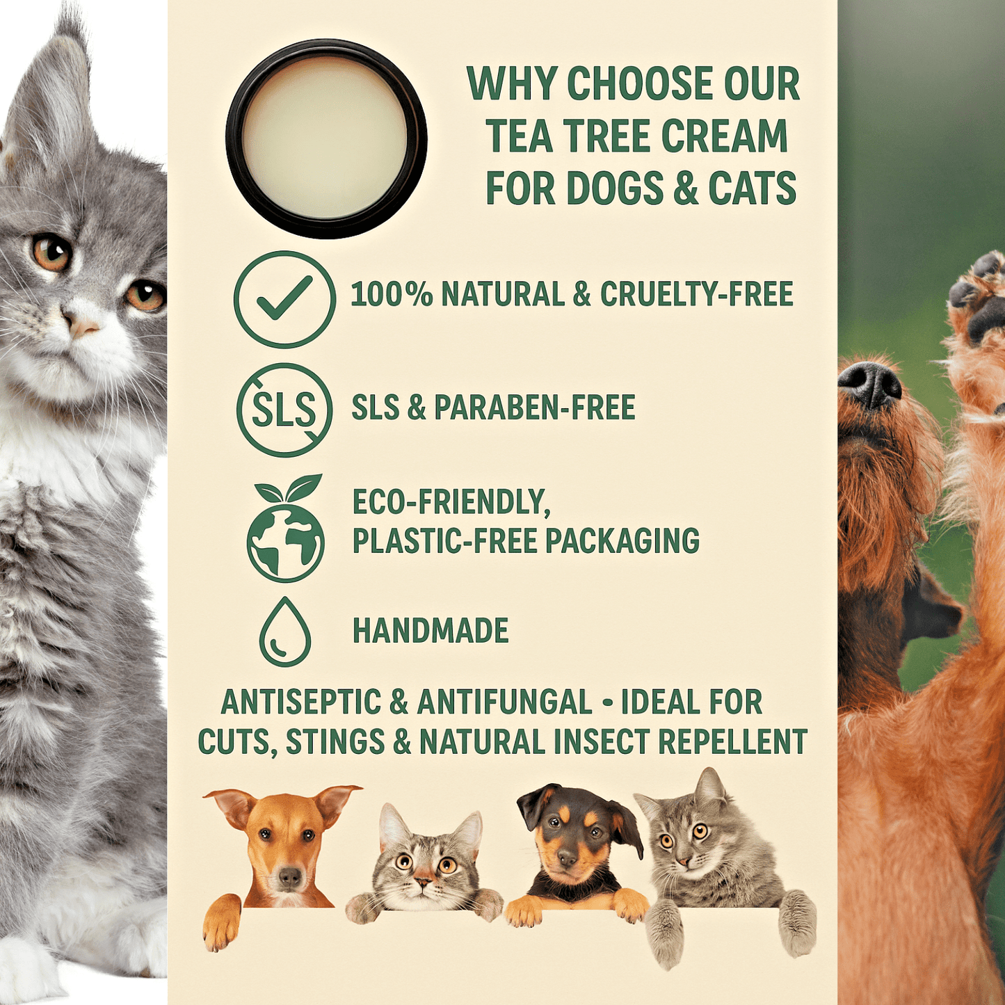 Dog & Cat Tea Tree Cream for Cracks Sores Antiseptic Relief Handmade Yorkshire - Herbalshire Handmade Herbal Products