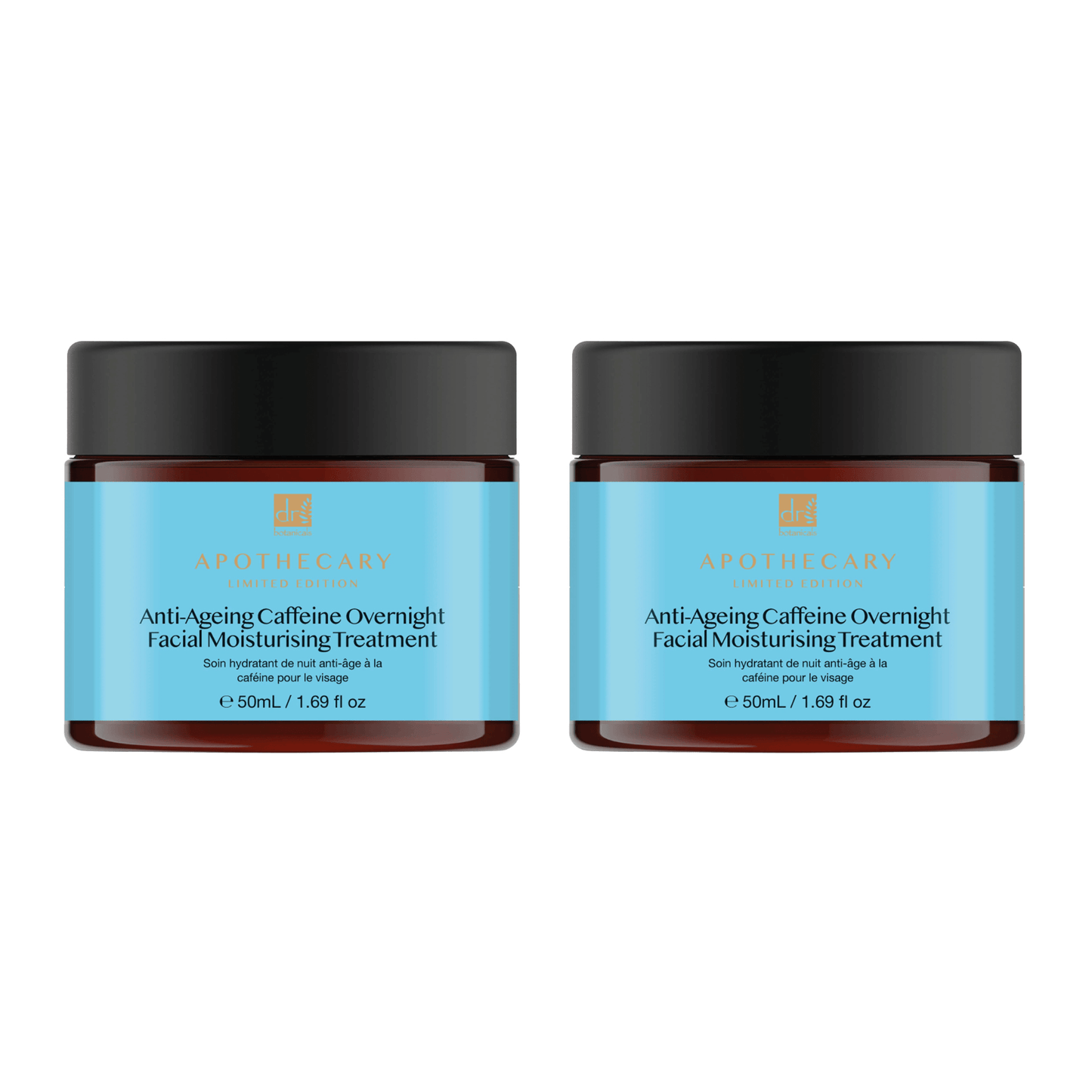Dr Botanicals Anti - Ageing Caffeine Overnight Facial Moisturising Treatment 50ml Twin Value Savings Pack - Herbalshire Handmade Herbal Products