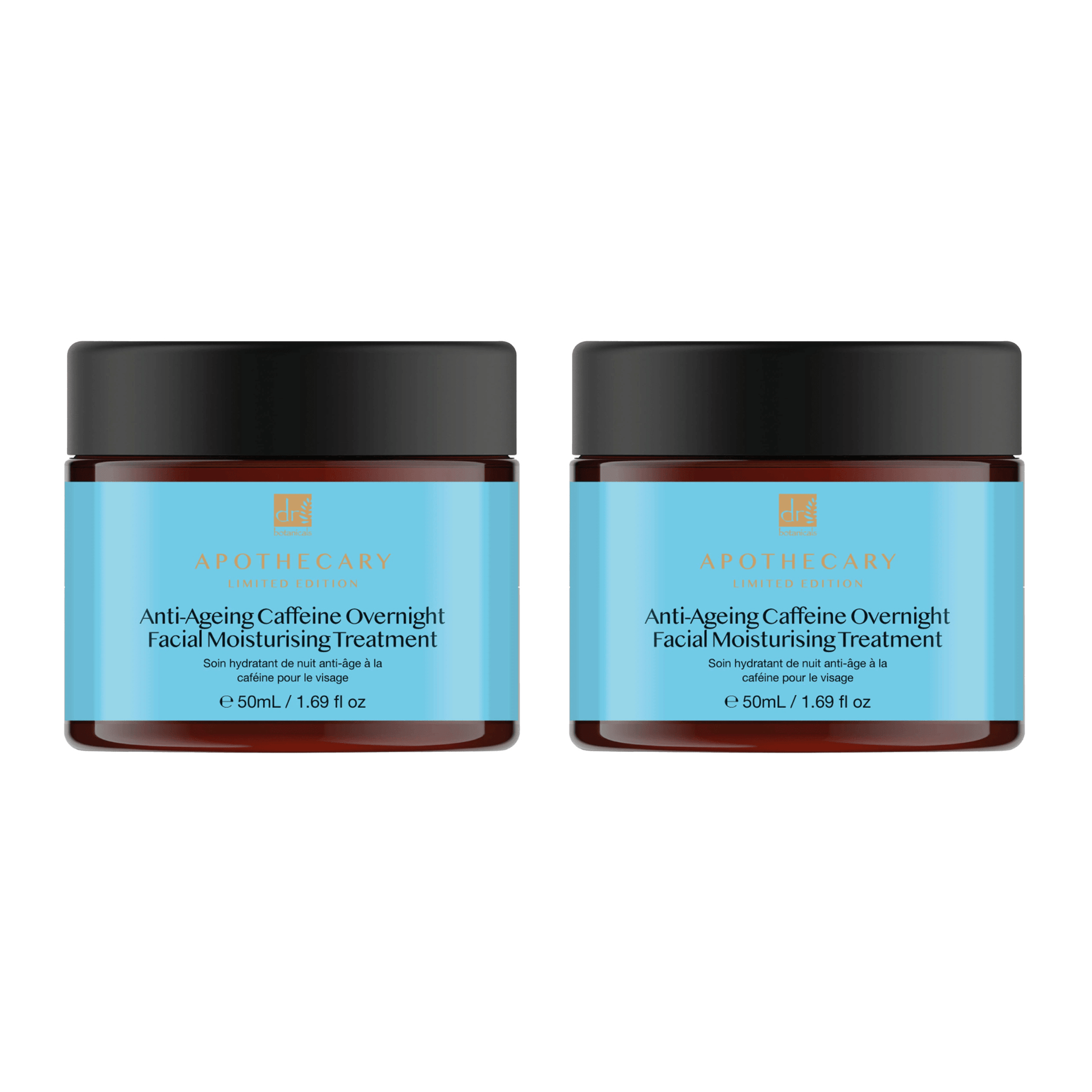 Dr Botanicals Anti - Ageing Caffeine Overnight Facial Moisturising Treatment 50ml Twin Value Savings Pack - Herbalshire Handmade Herbal Products