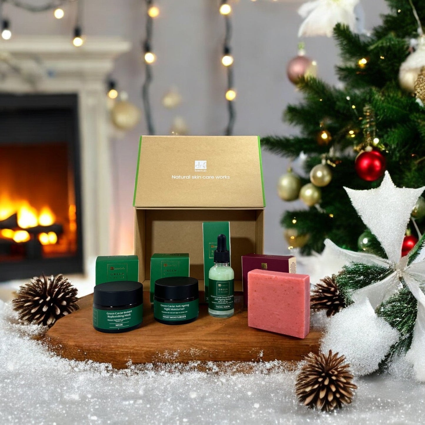 Dr Botanicals Anti - Ageing Green Caviar Night Skincare Christmas Gift Set - Herbalshire Handmade Herbal Products