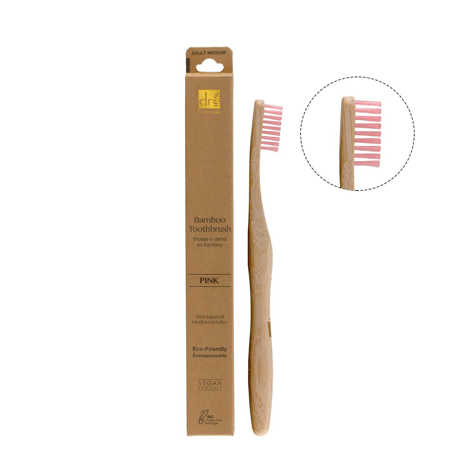 Dr Botanicals Bamboo Toothbrush Pink Twin Value Savings Pack - Herbalshire Handmade Herbal Products