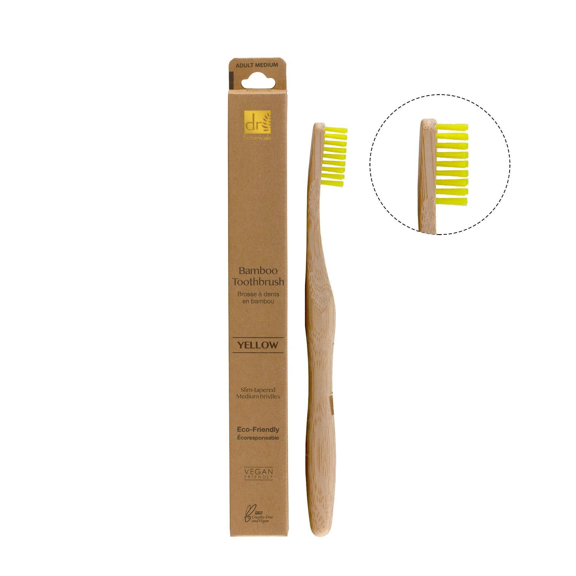 Dr Botanicals Bamboo Toothbrush Yellow Twin Value Savings Pack - Herbalshire Handmade Herbal Products