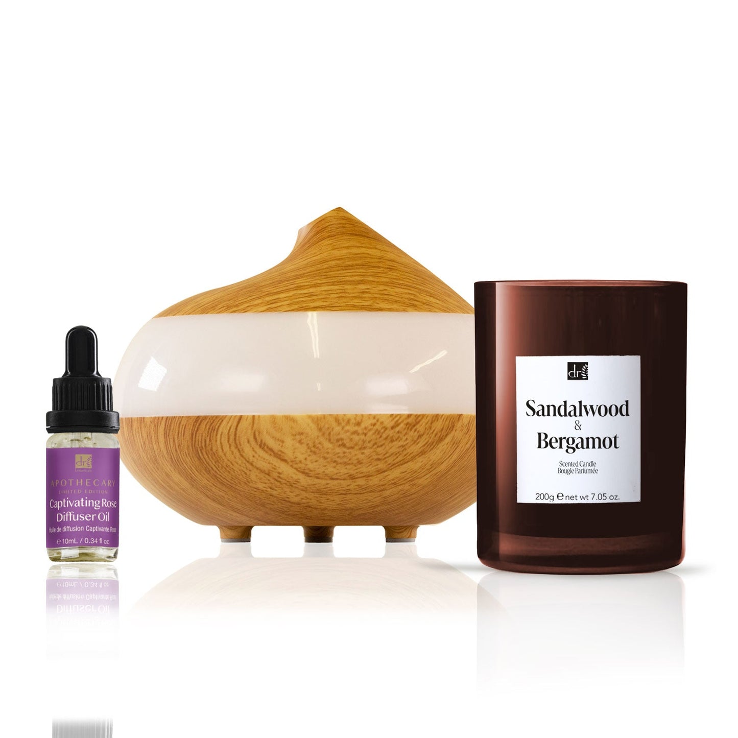 Dr Botanicals Christmas Relaxtion Rose Diffuser Kit with Sandalwood & Bergamot Candle - Herbalshire Handmade Herbal Products