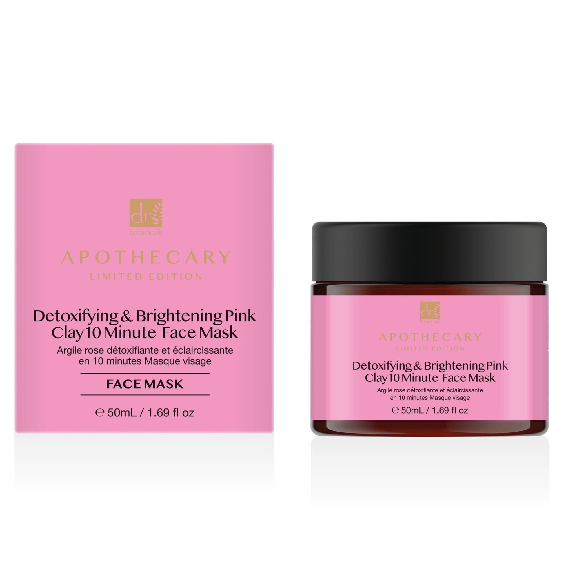 Dr Botanicals Detoxifying & Brightening Pink Clay 10 Minute Face Mask 50ml Twin Value Savings Pack - Herbalshire Handmade Herbal Products