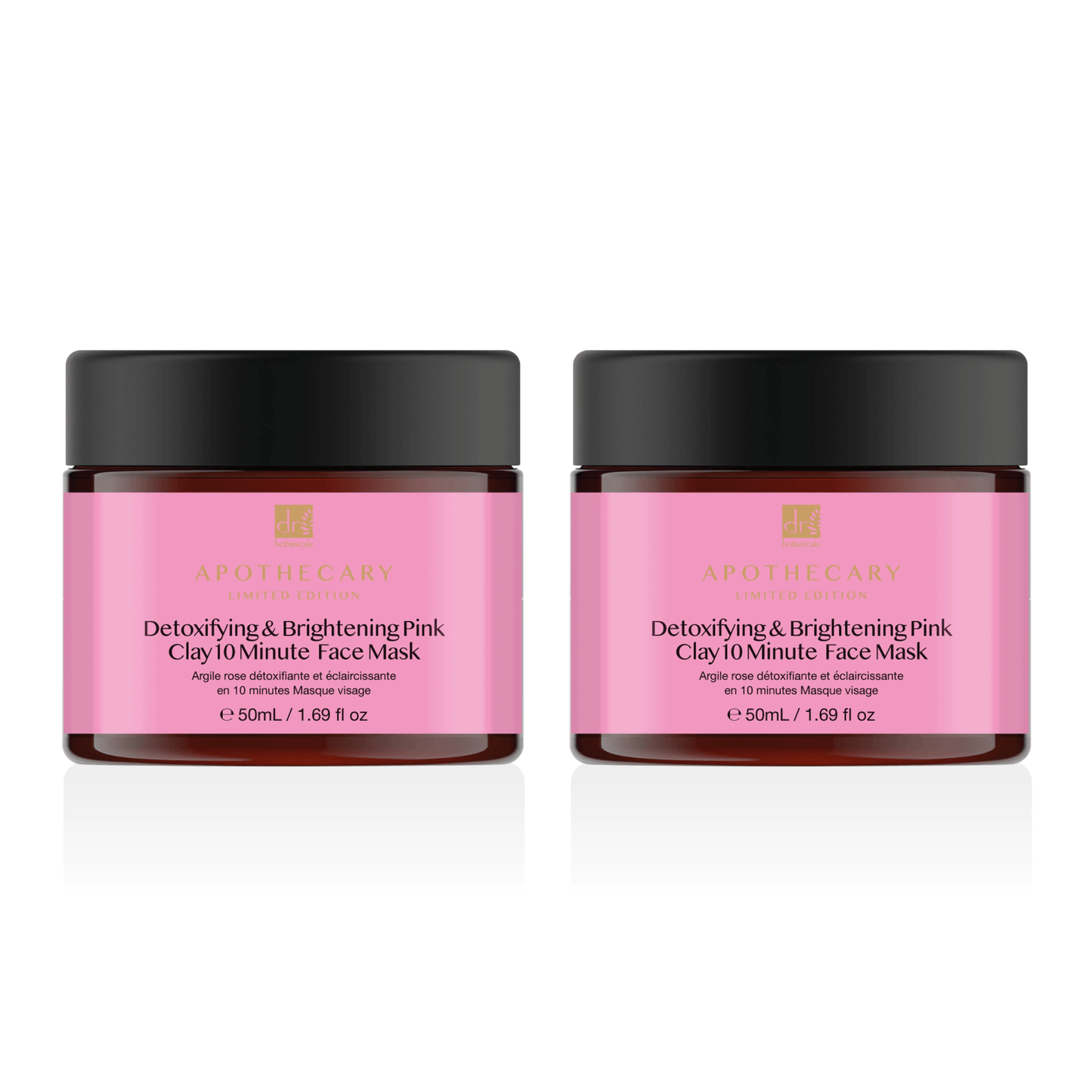 Dr Botanicals Detoxifying & Brightening Pink Clay 10 Minute Face Mask 50ml Twin Value Savings Pack - Herbalshire Handmade Herbal Products