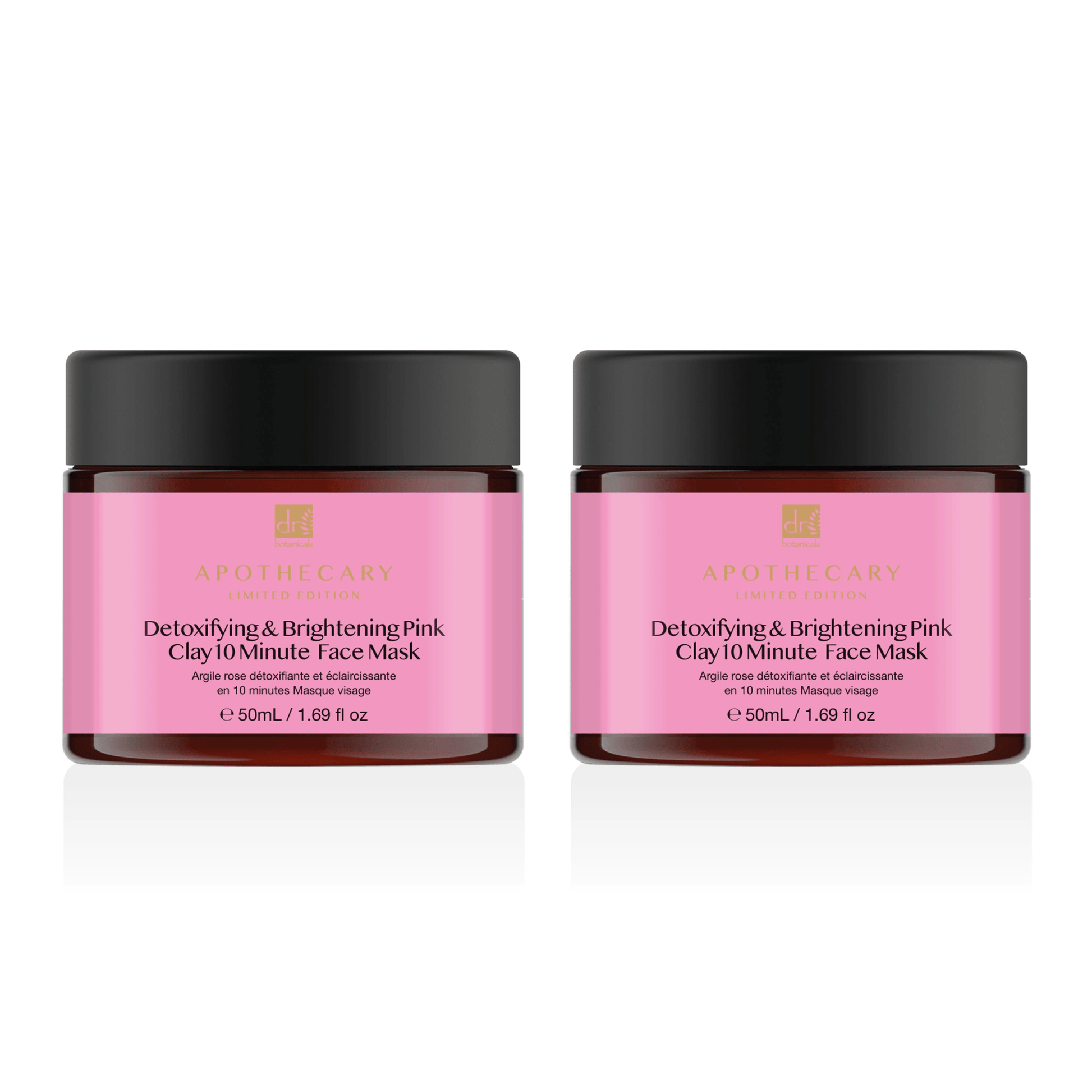 Dr Botanicals Detoxifying & Brightening Pink Clay 10 Minute Face Mask 50ml Twin Value Savings Pack - Herbalshire Handmade Herbal Products