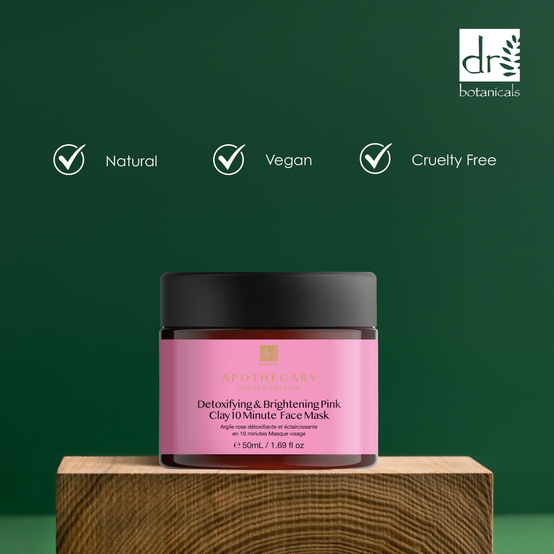 Dr Botanicals Detoxifying & Brightening Pink Clay 10 Minute Face Mask 50ml Twin Value Savings Pack - Herbalshire Handmade Herbal Products