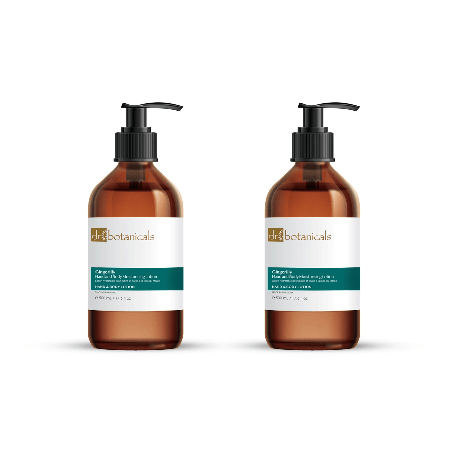 Dr Botanicals Gingerlily Hand & Body Moisturising Lotion 500ml Twin Value Savings Pack - Herbalshire Handmade Herbal Products