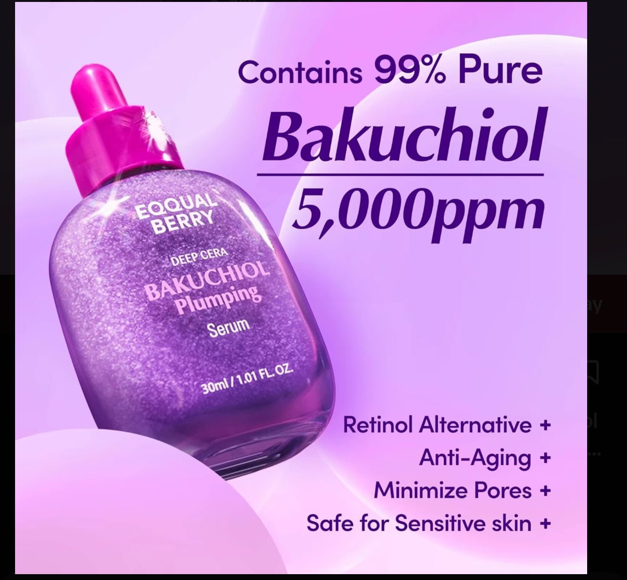 EQQUALBERRY Bakuchiol Plumping Serum - Natural Retinol Alternative for Sensitive Skin 1.01 oz / 30 ml - Herbalshire Handmade Herbal Products