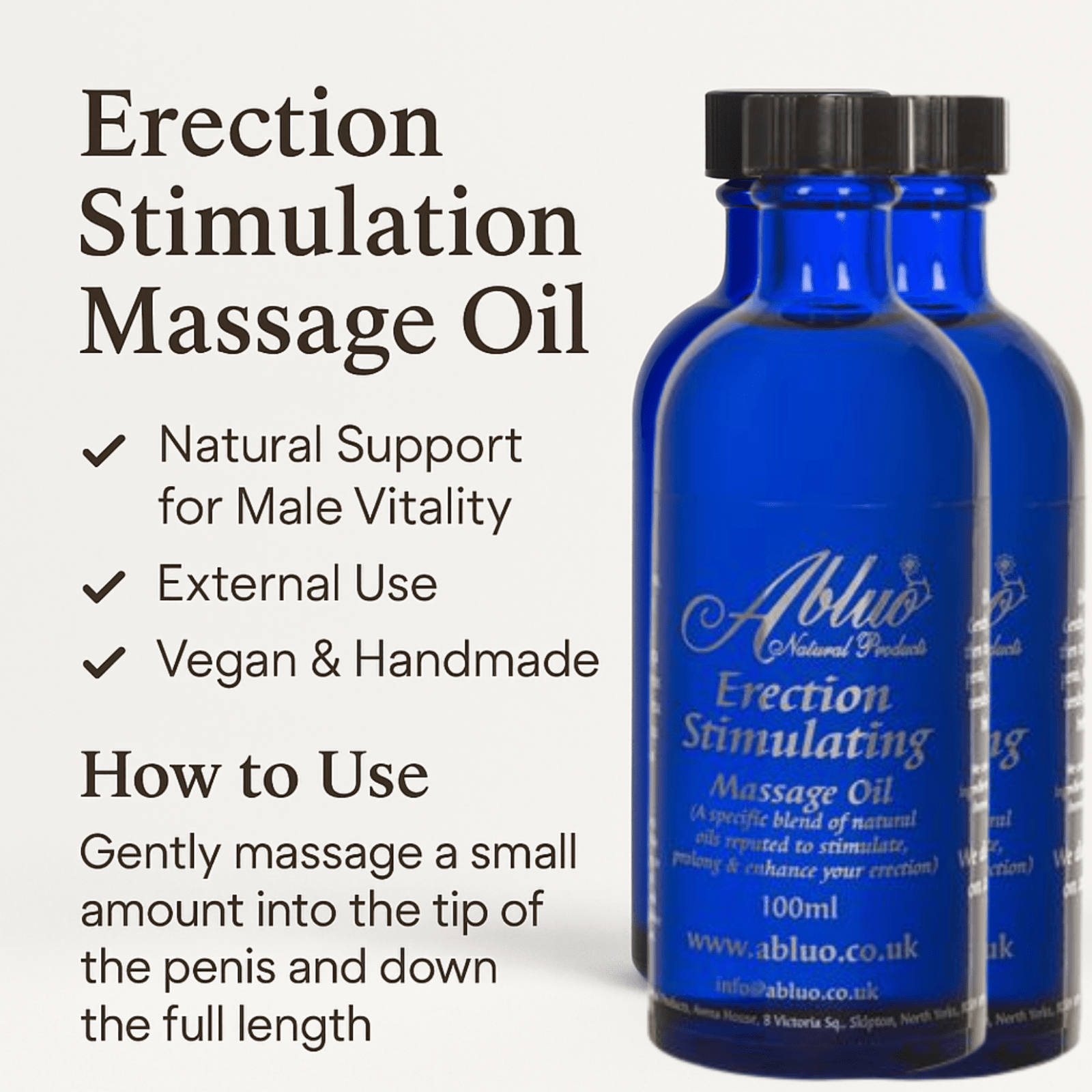 Erection Massage Oil – Natural Aphrodisiac Oil – Handmade Massage Oil UK – 100ml - Herbalshire Handmade Herbal Products