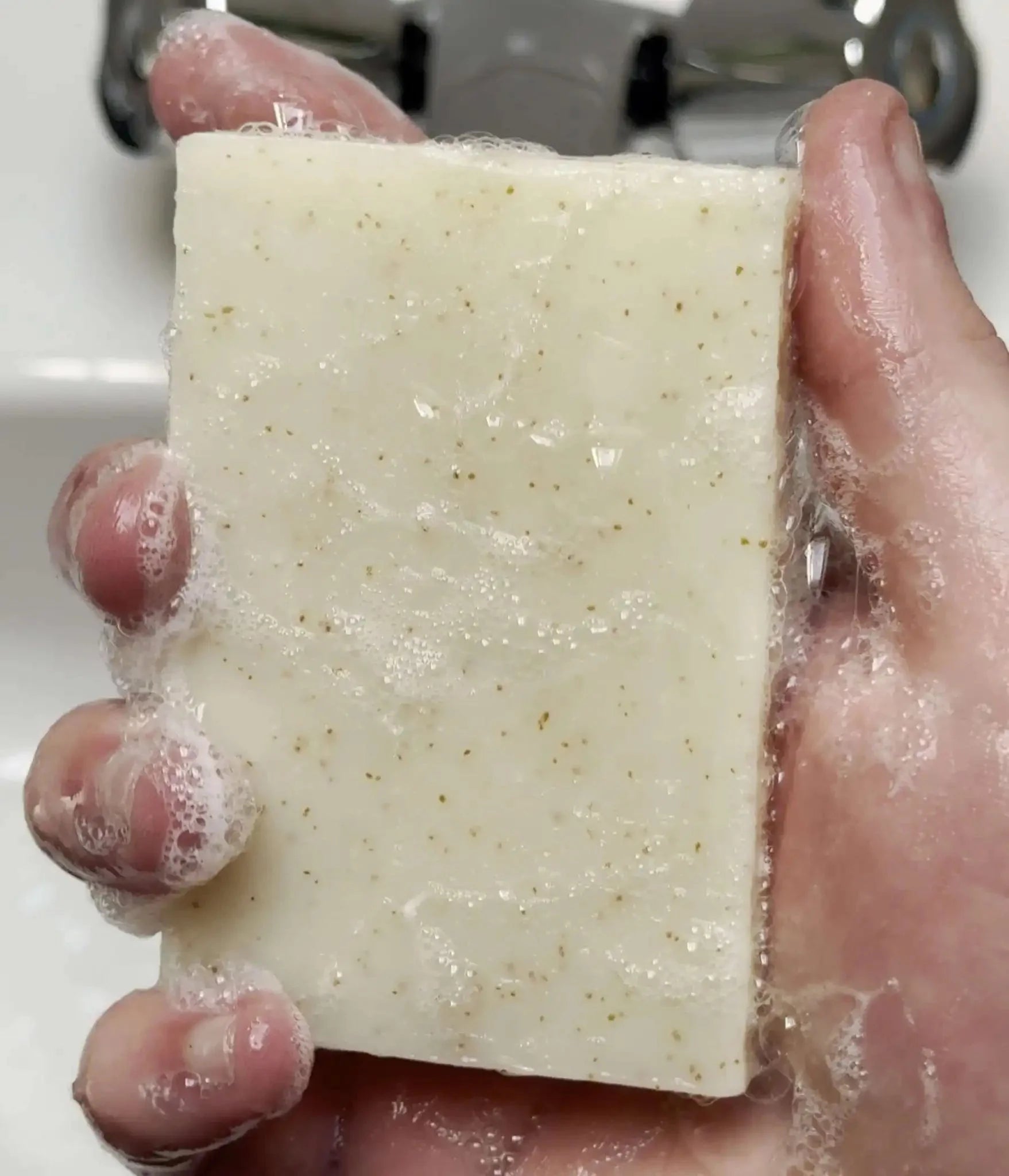 Eucalyptus Lemon Mint and Olive Stone Natural Soap Bar (With Grit) - Herbalshire Handmade Herbal Products