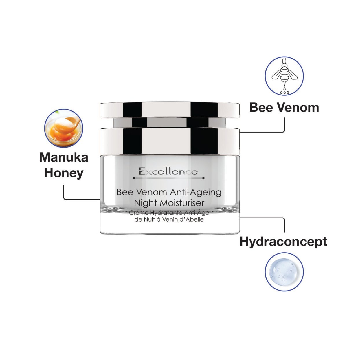 Excellence Bee Venom Anti - Ageing Night Moisturiser 50ml - Herbalshire Handmade Herbal Products