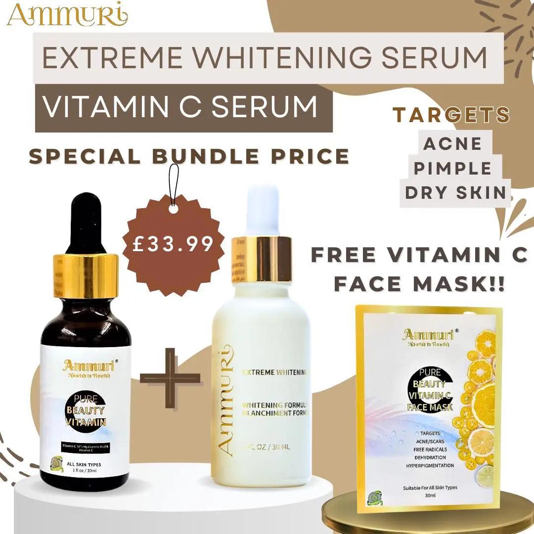 Extreme Whitening Serum Kojic Acid Lightening Serum & Ammuri Vitamin C Serum for Face Free Vitamin C Face Mask - Herbalshire Handmade Herbal Products