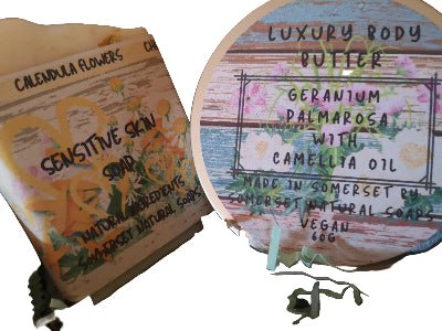 Gift set Geranium & Palmarosa Luxury Body Butter and Geranium & Chamomile Luxury Handmade Vegan Soap - Herbalshire Handmade Herbal Products