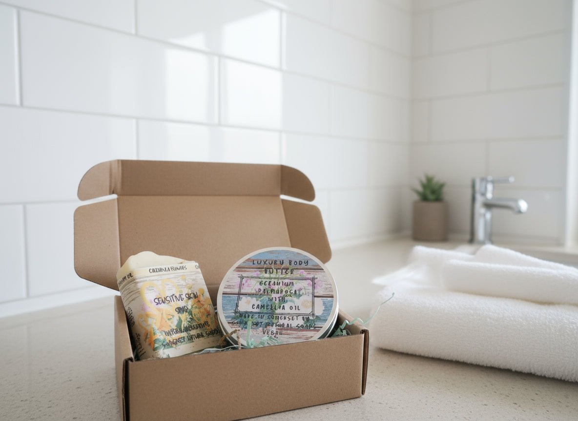 Gift set Geranium & Palmarosa Luxury Body Butter and Geranium & Chamomile Luxury Handmade Vegan Soap - Herbalshire Handmade Herbal Products