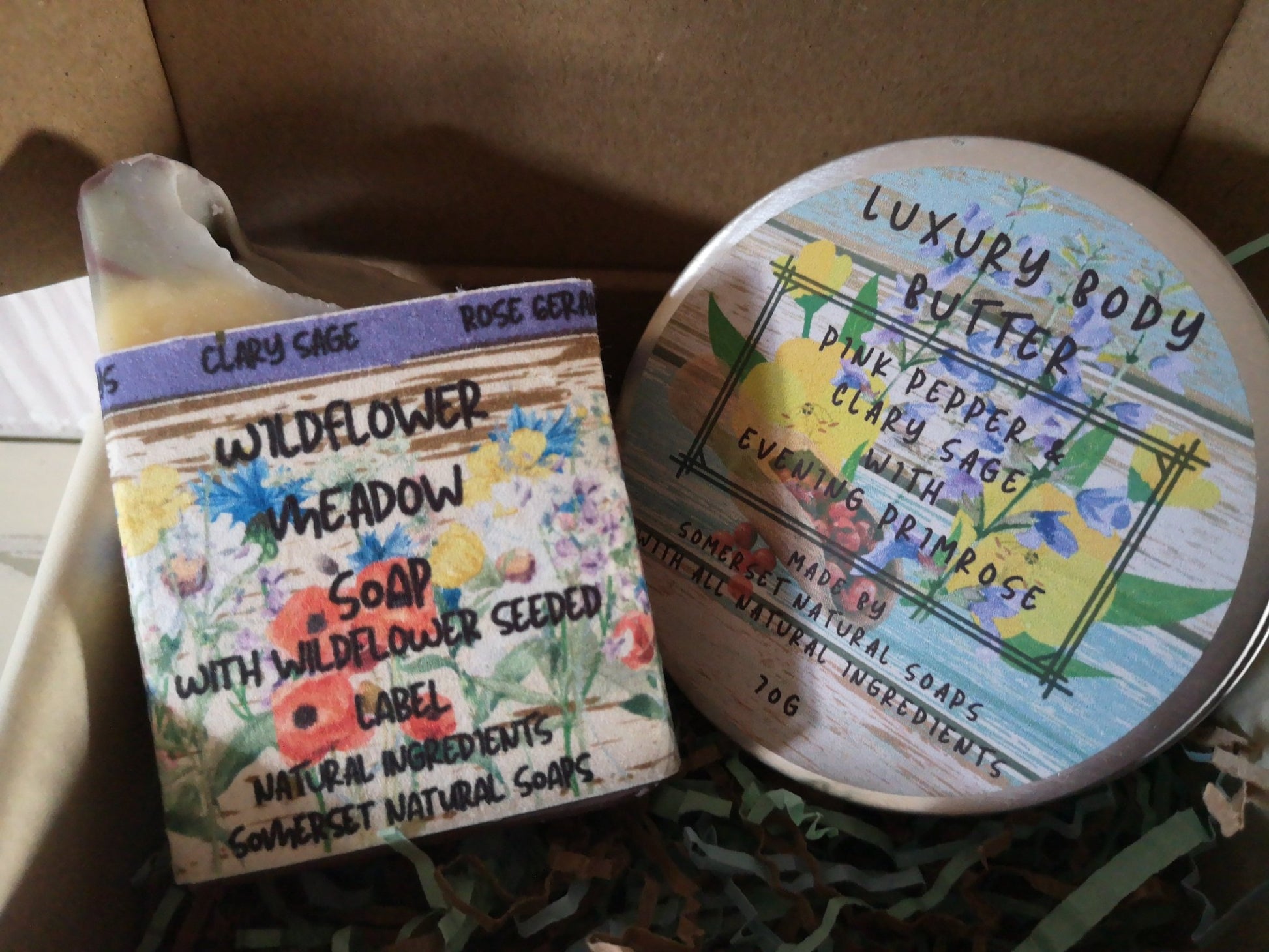 Gift set Luxury Body Butter Clary Sage & Pink Pepper & Wildflower Meadow Vegan Soap - Herbalshire Handmade Herbal Products