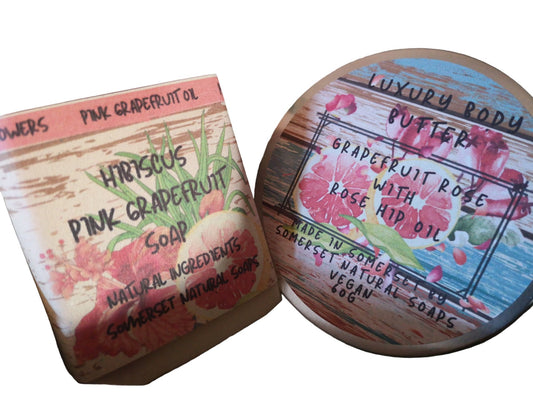 Gift set Luxury Body Butter Grapefruit Rose & Luxury Soap Hibiscus Pink Grapefruit - Herbalshire Handmade Herbal Products