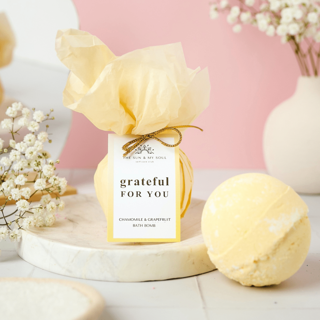Grateful For You - Chamomile & Grapefruit Bath Bomb Gratitude Soak - Herbalshire Handmade Herbal Products