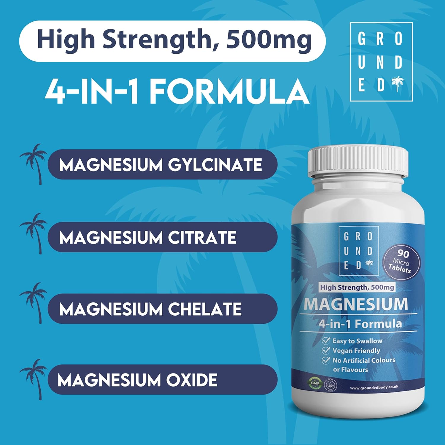 Grounded 4 - in - 1 Magnesium 500mg Tablets – Comprehensive Support for Mind & Body - Herbalshire Handmade Herbal Products