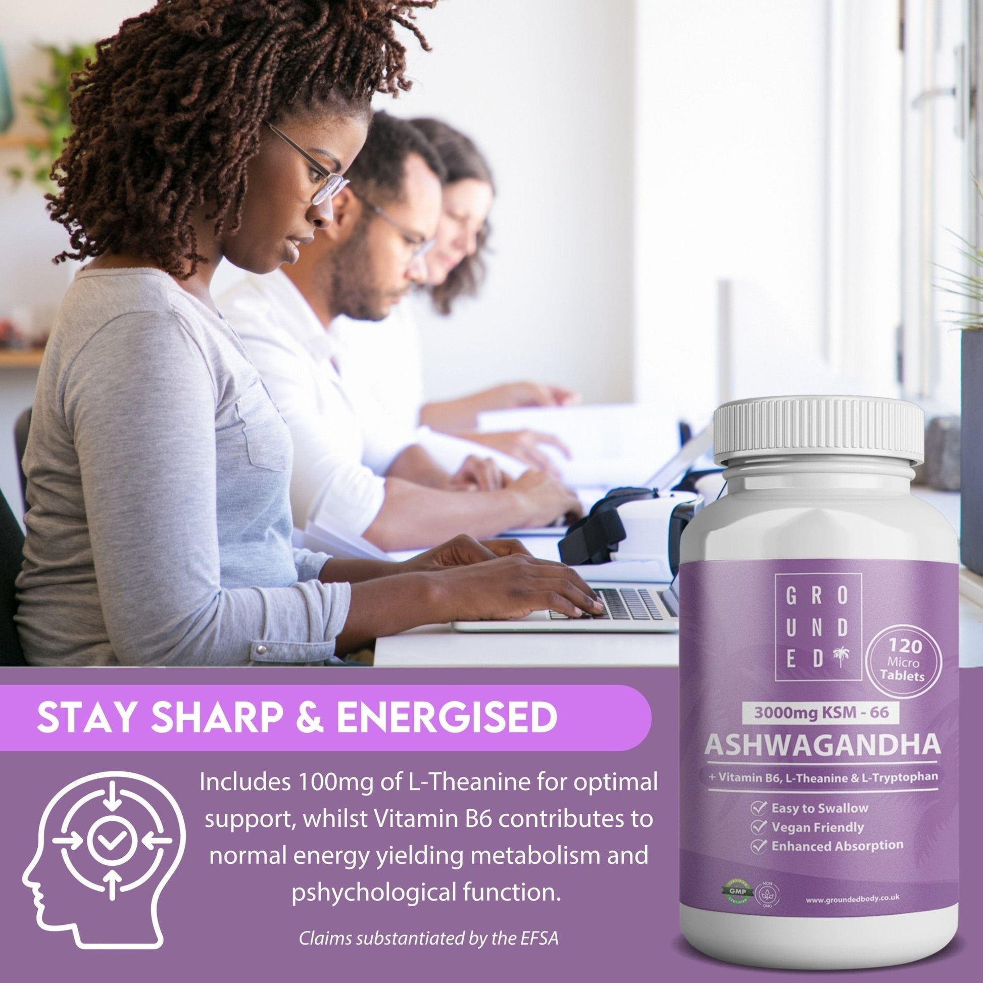 Grounded Ashwagandha High Strength 3000mg Tablets – 4 - in - 1 Stress & Mood Support - Herbalshire Handmade Herbal Products