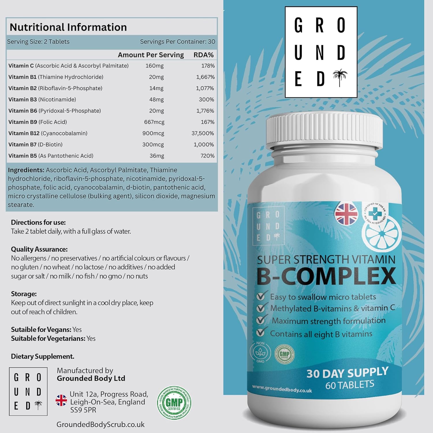 Grounded B Complex Tablets – 120 Tablets - Herbalshire Handmade Herbal Products